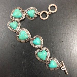 sterling silver bracelet with turquoise hearts